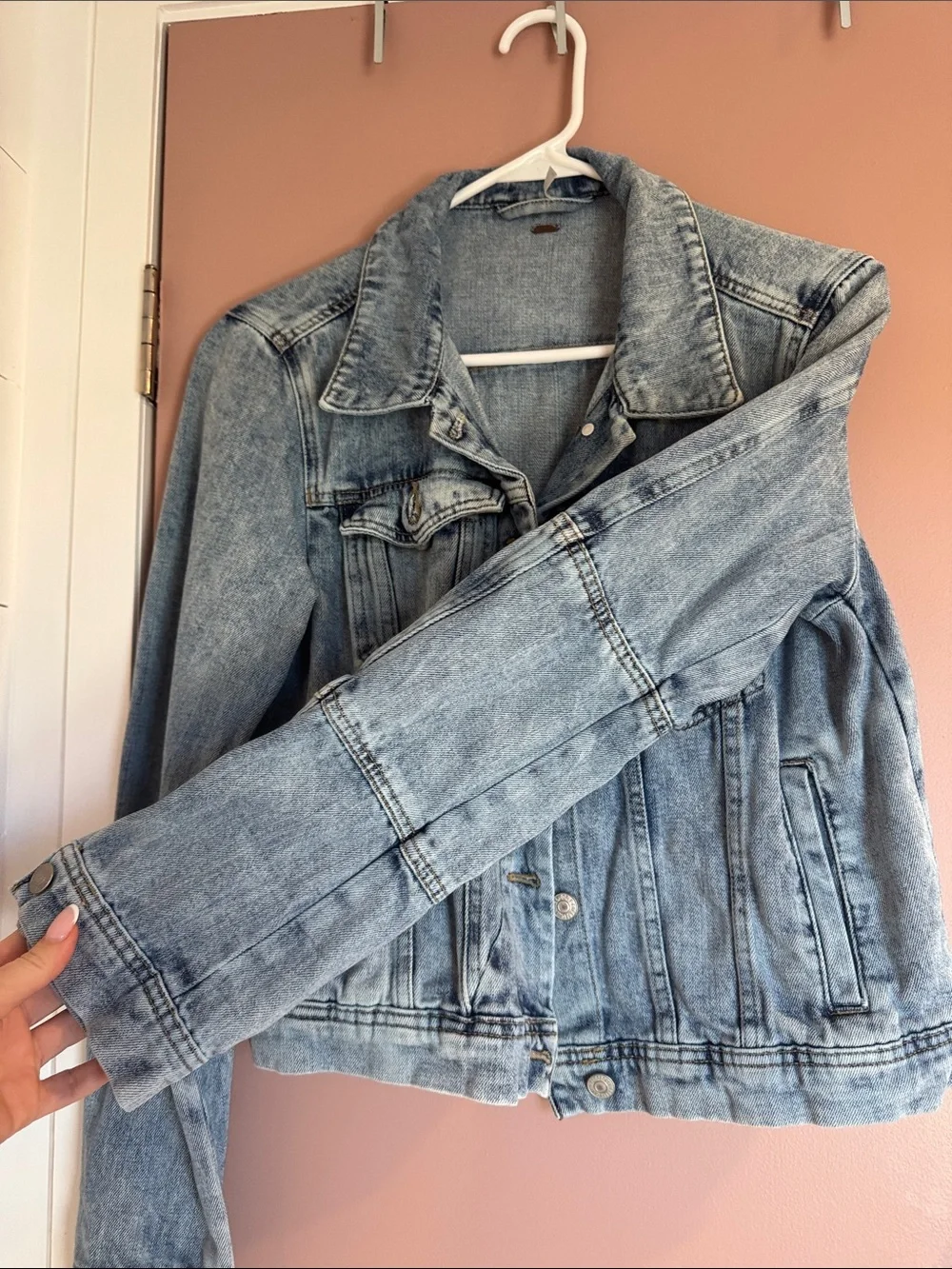 Free People Light Wash Blue Denim Jacket - Picture 5 of 11